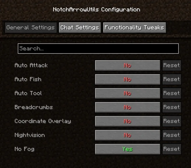 Меню конфигурации мода NotchArrowUtils в ModMenu