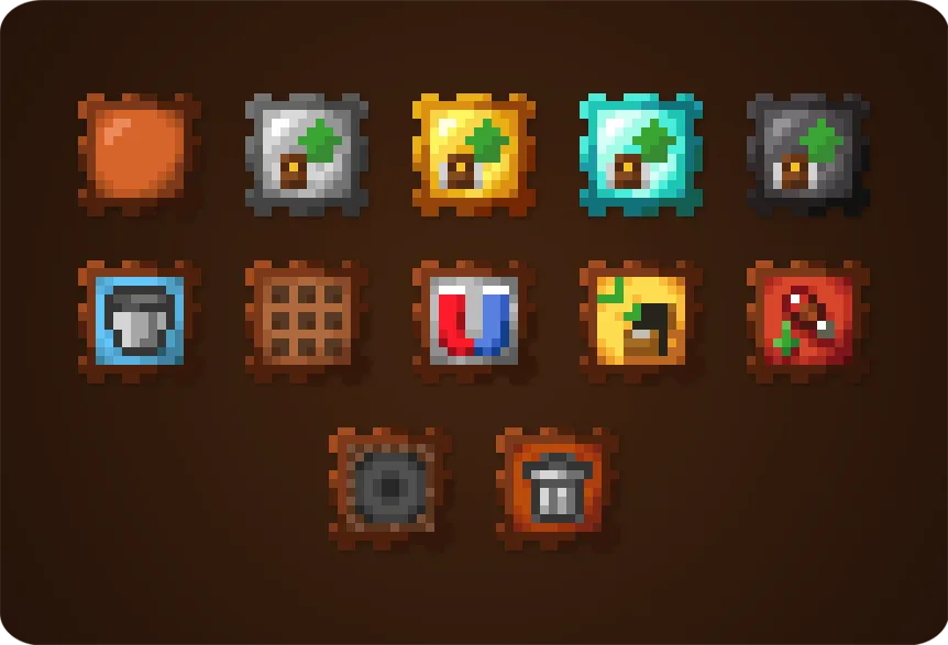 Интерфейс сетки улучшений рюкзака в моде Traveler's Backpack.