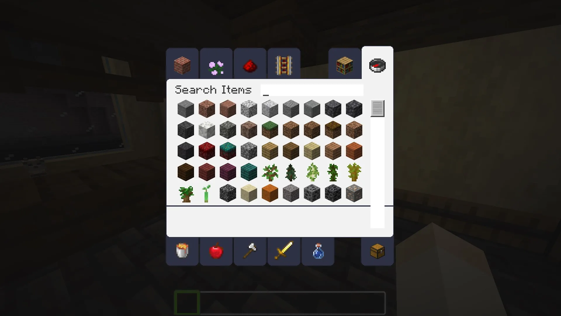 Интерфейс Quartz UI в творческом режиме Minecraft.