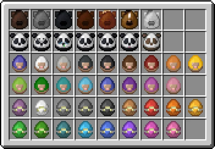 Вариации яиц призыва: лошади, панды, овцы и шалкеры