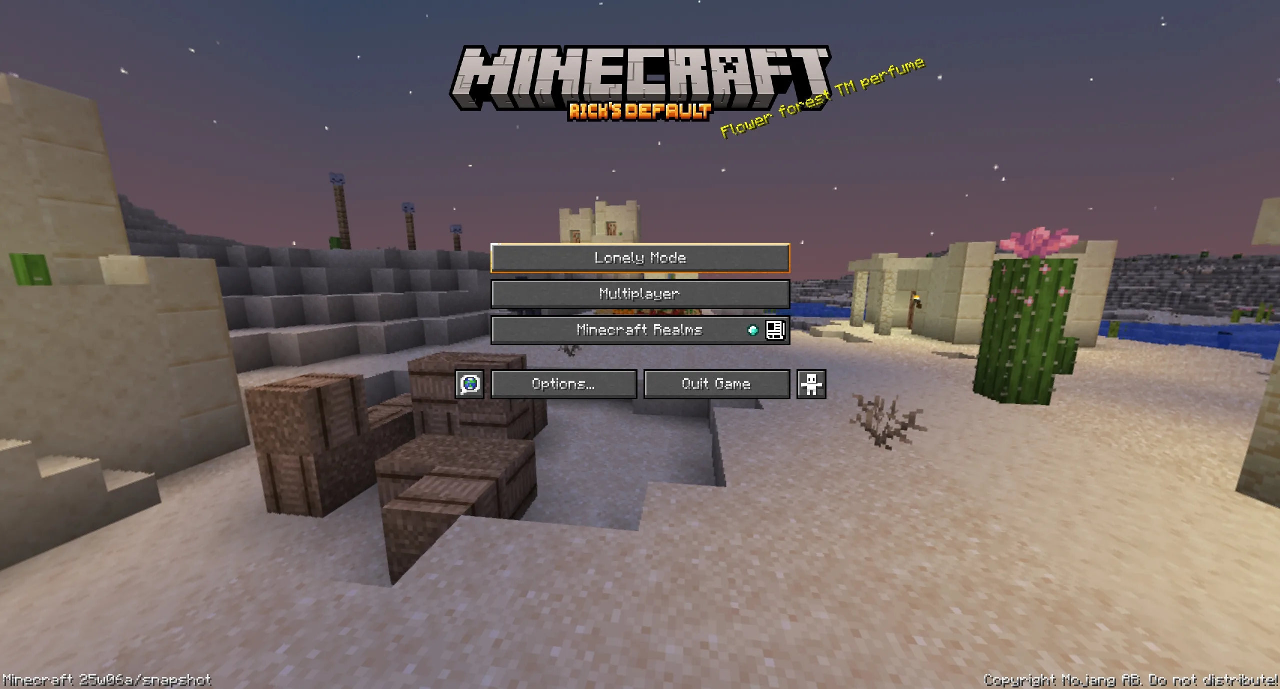 Главный экран Minecraft с установленным ресурспаком Rick's Default.