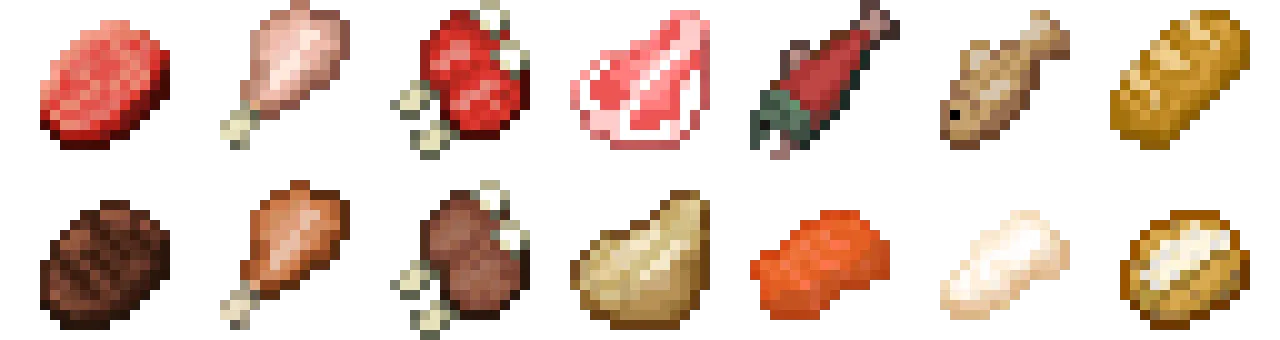 Набор внутриигровых предметов еды в стиле Rick's Default для Minecraft.