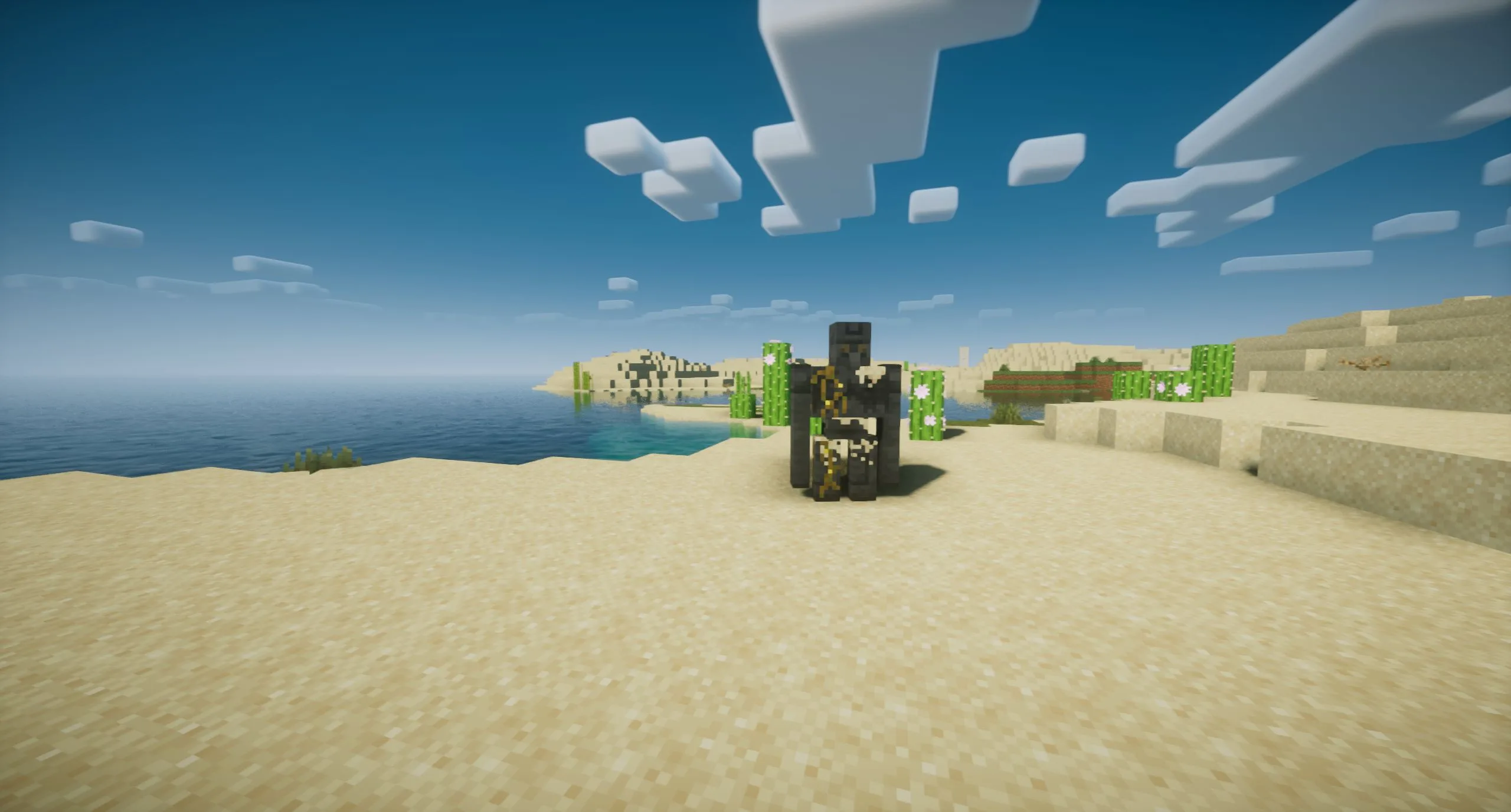 Скриншот ресурспака Rick's Default с обновленными моделями големов, кактусов и биомозависимыми мобами.