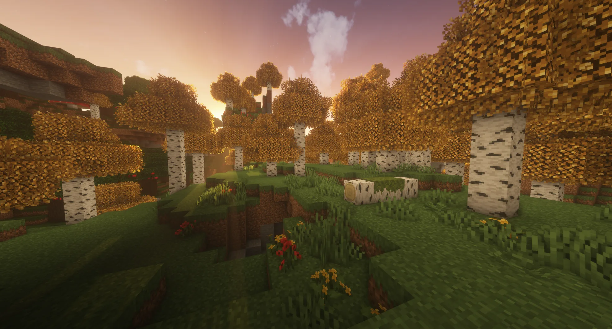 Золотистая листва берез и измененные модели цветов в стиле Rick's Default.