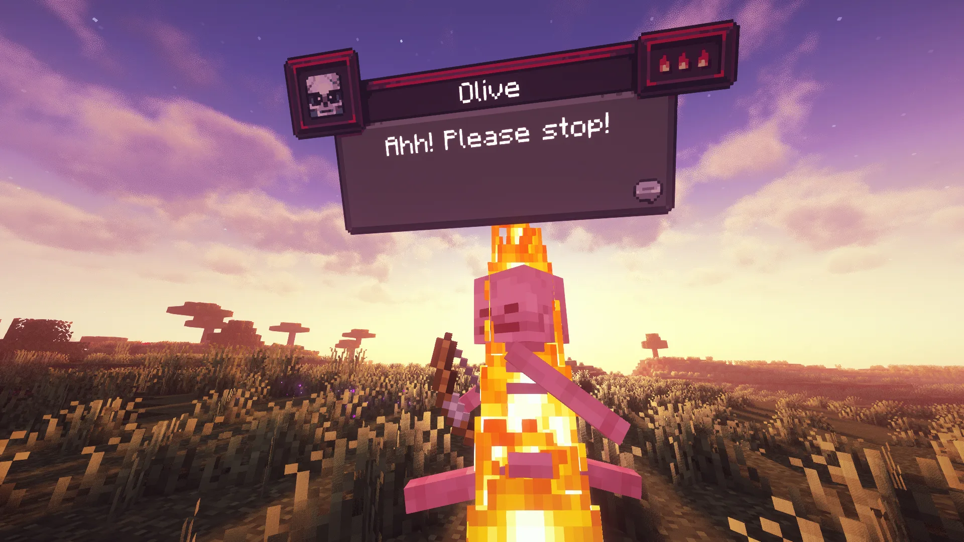 Скриншот мода CreatureChat™, на котором персонаж получает урон.