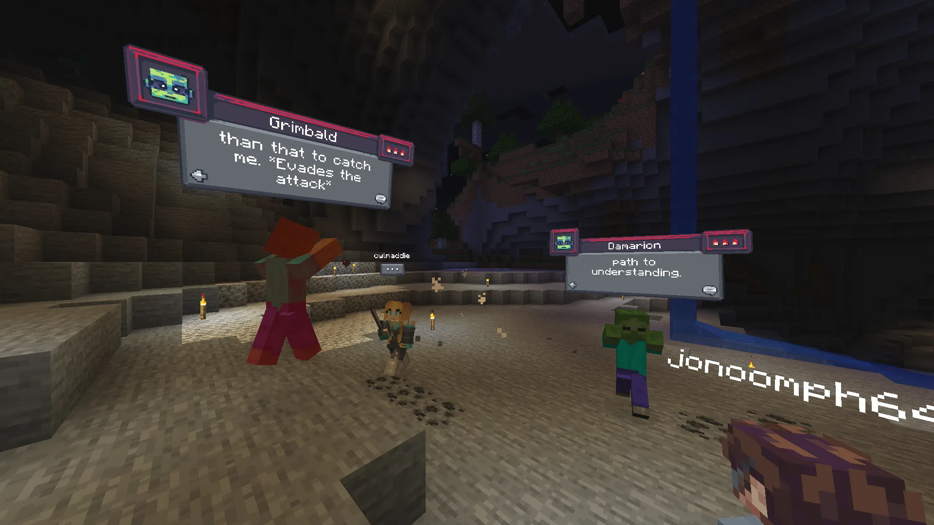 Скриншот игрового процесса мода CreatureChat™ в многопользовательском режиме Minecraft.