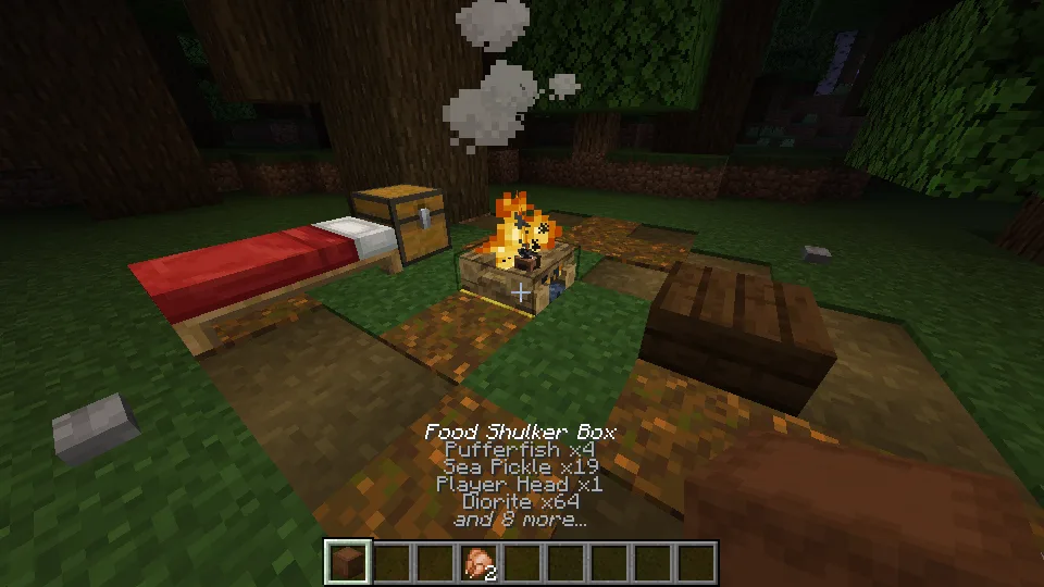 Всплывающее окно с содержимым шалкерового ящика в интерфейсе Minecraft.