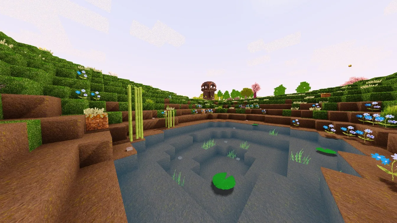 Пруд и аванпост с шейдерами Glacier.