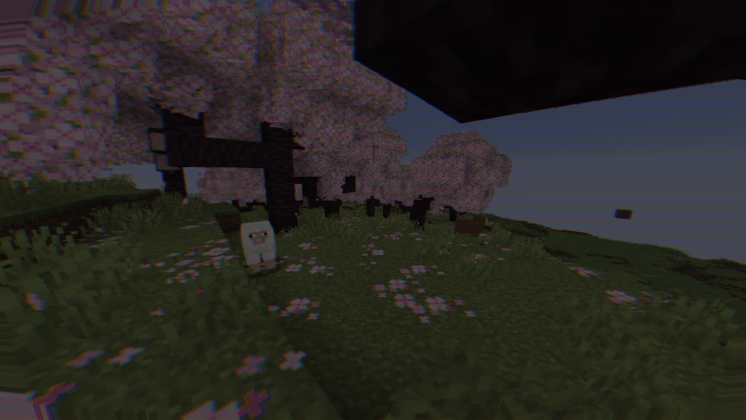 CRT-шейдер, применяемый к лесу из вишнёвых деревьев.