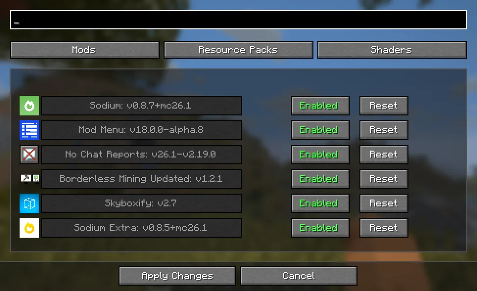 Меню управления модами в Simple Mod Manager