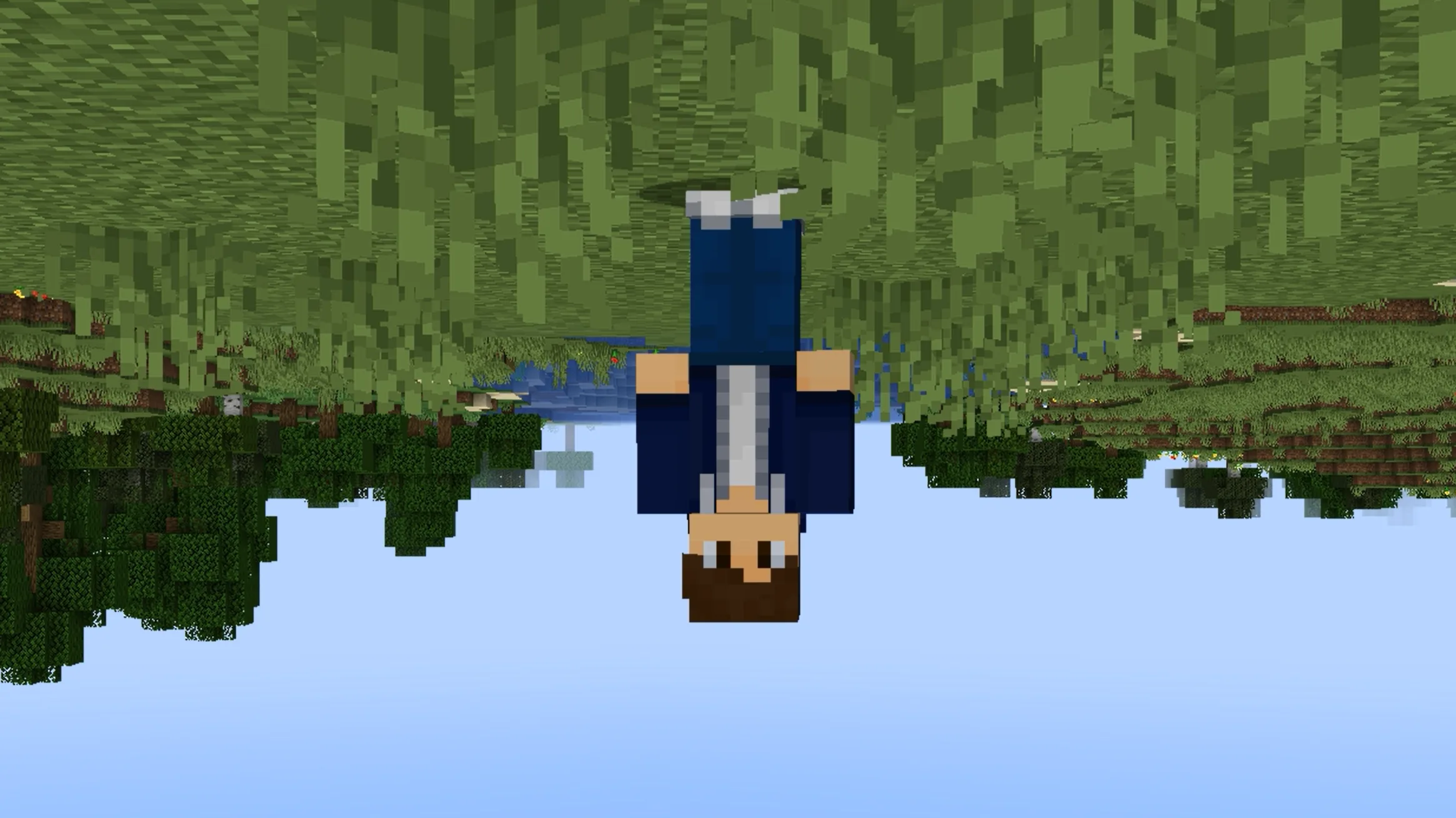 Игрок в Minecraft в перевернутом состоянии.