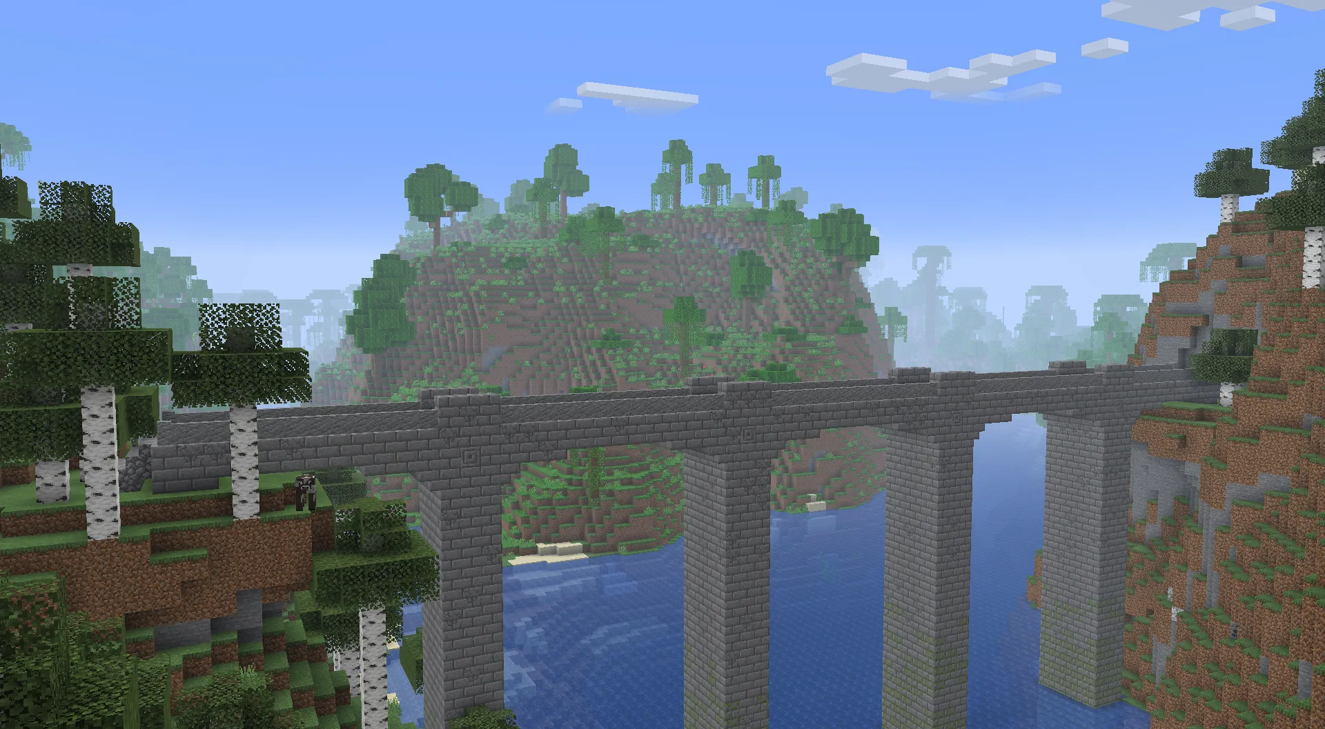 Каменный мост через каньон в Minecraft.