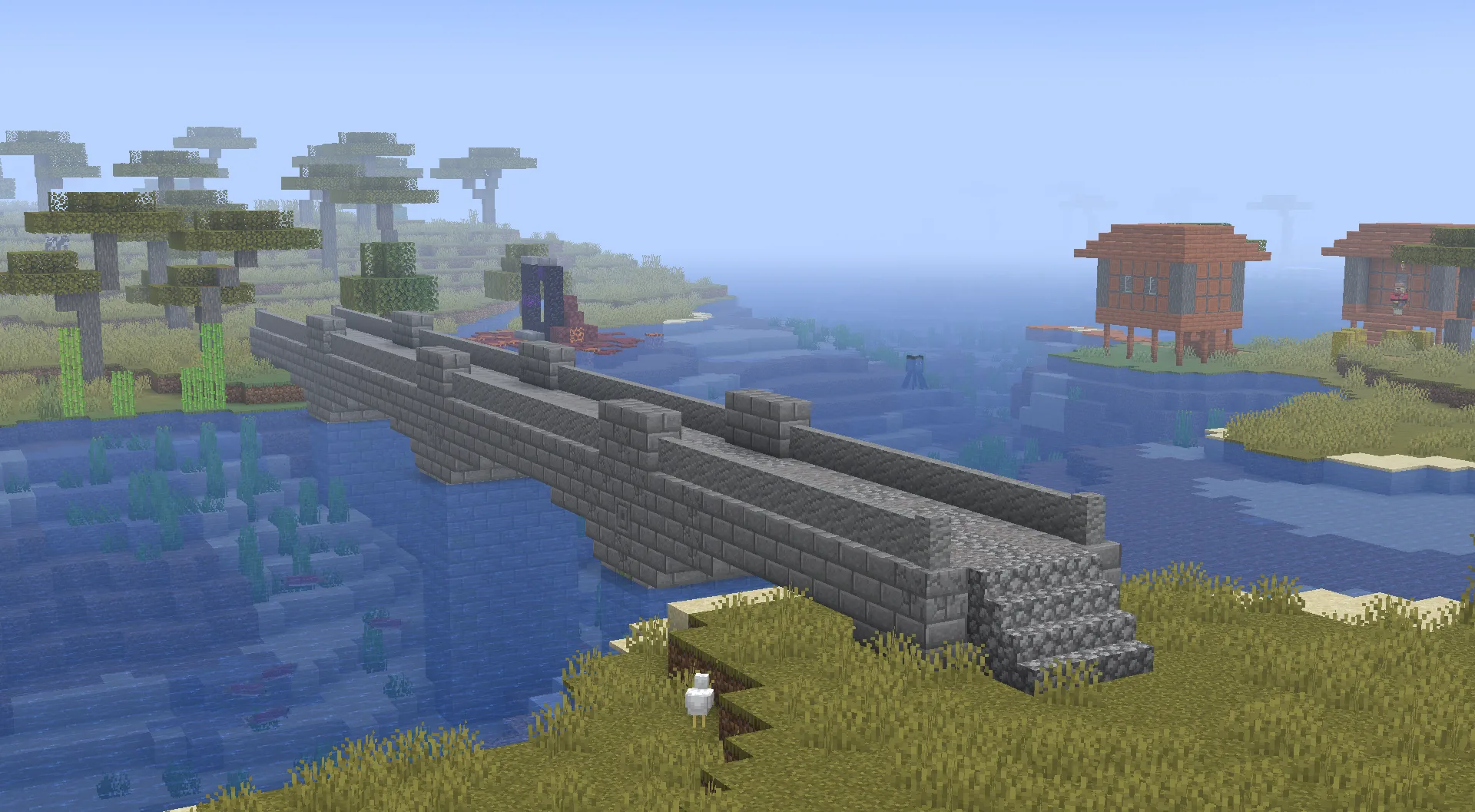 Каменный мост через реку в биоме саванны.