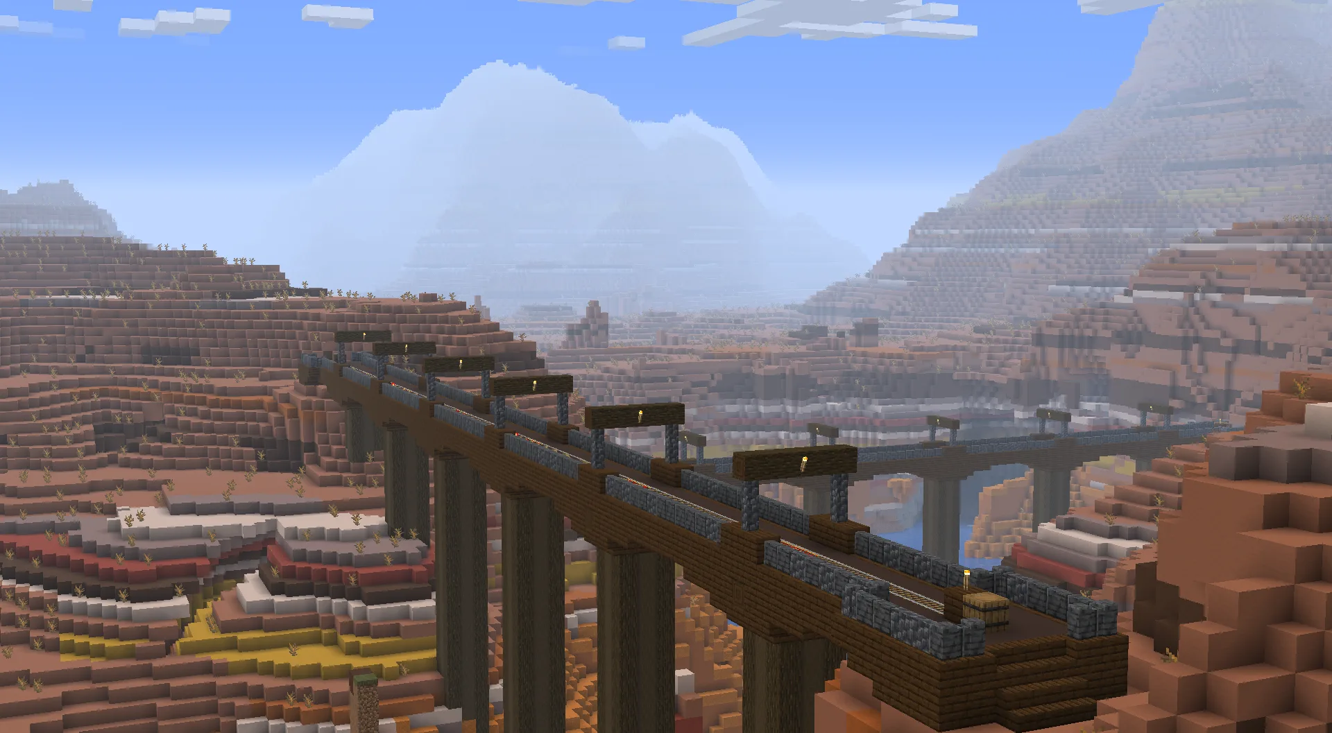 Серия мостов через каньон в биоме бесплодных земель (Badlands).