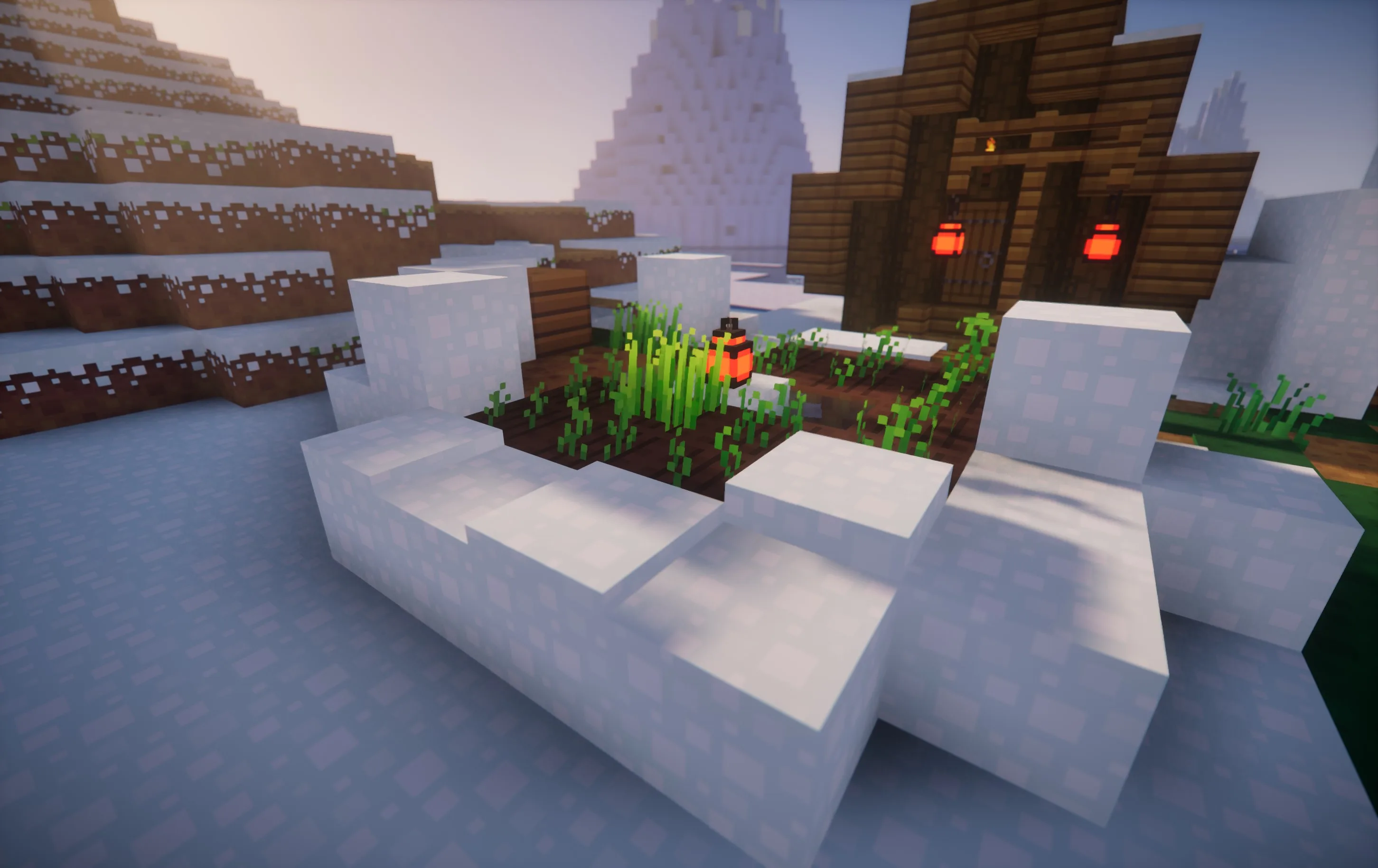 Заснеженный ландшафт в проекте BlockPixel.