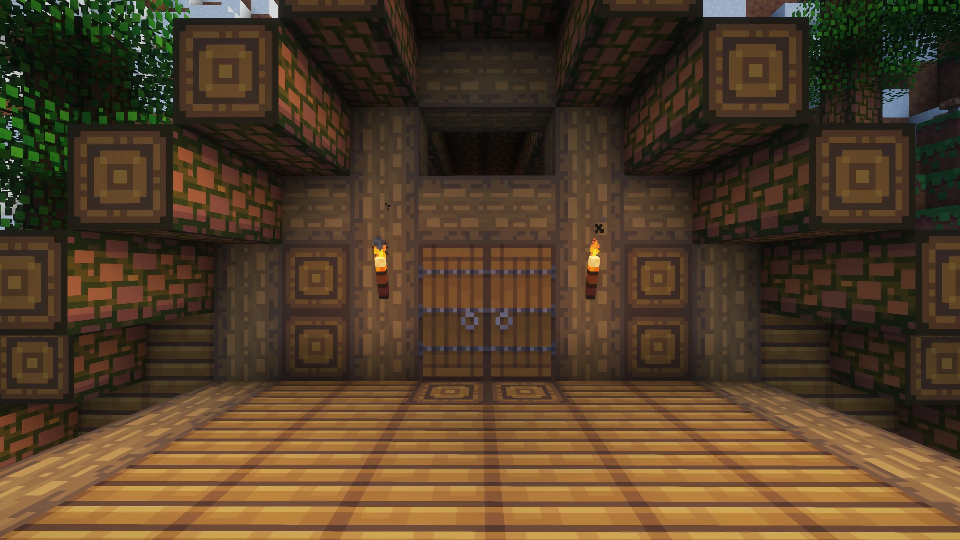 Постройка из еловых досок в Minecraft.