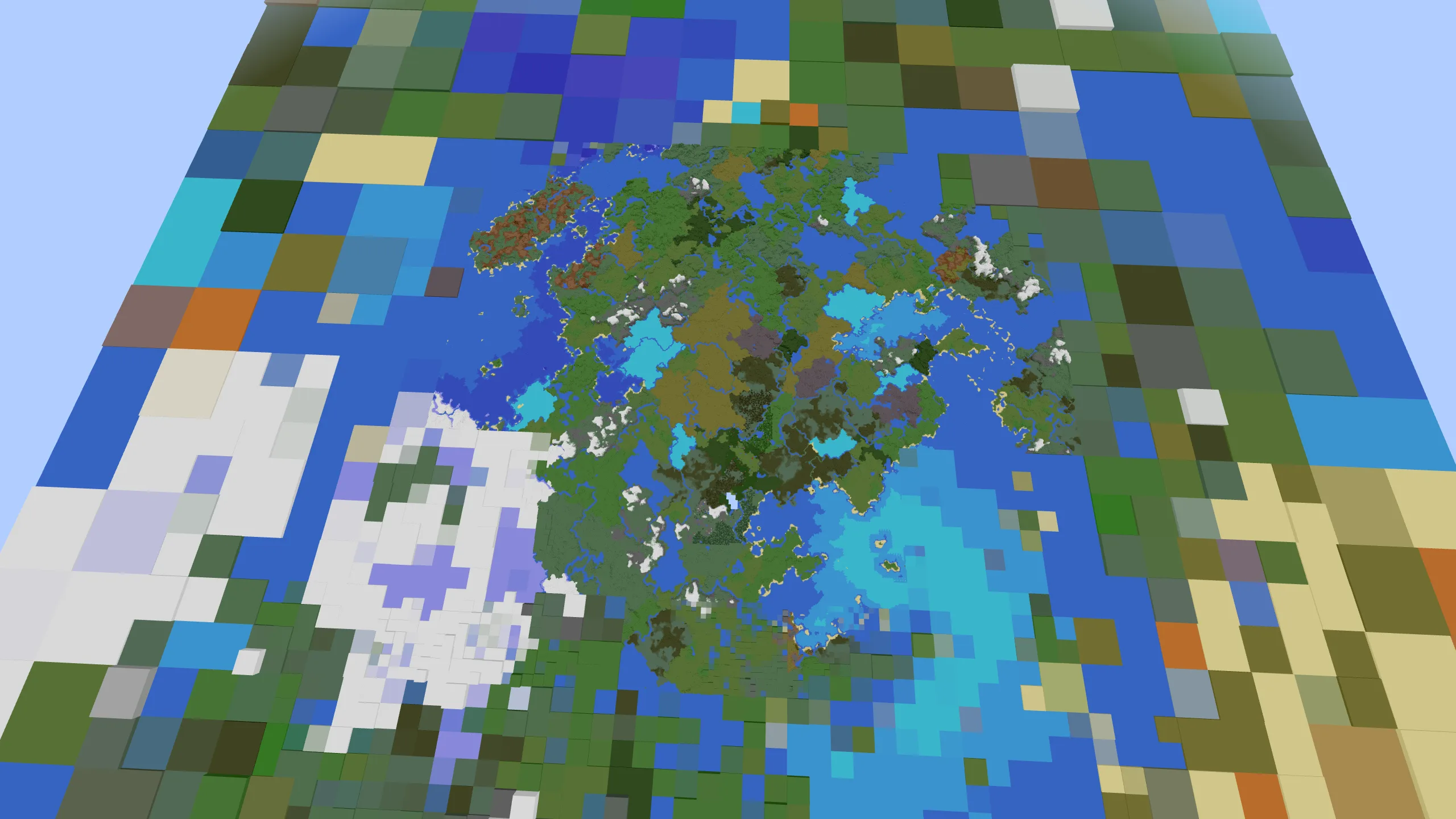 Визуализация системы динамической детализации чанков в моде Distant Horizons для повышения производительности.