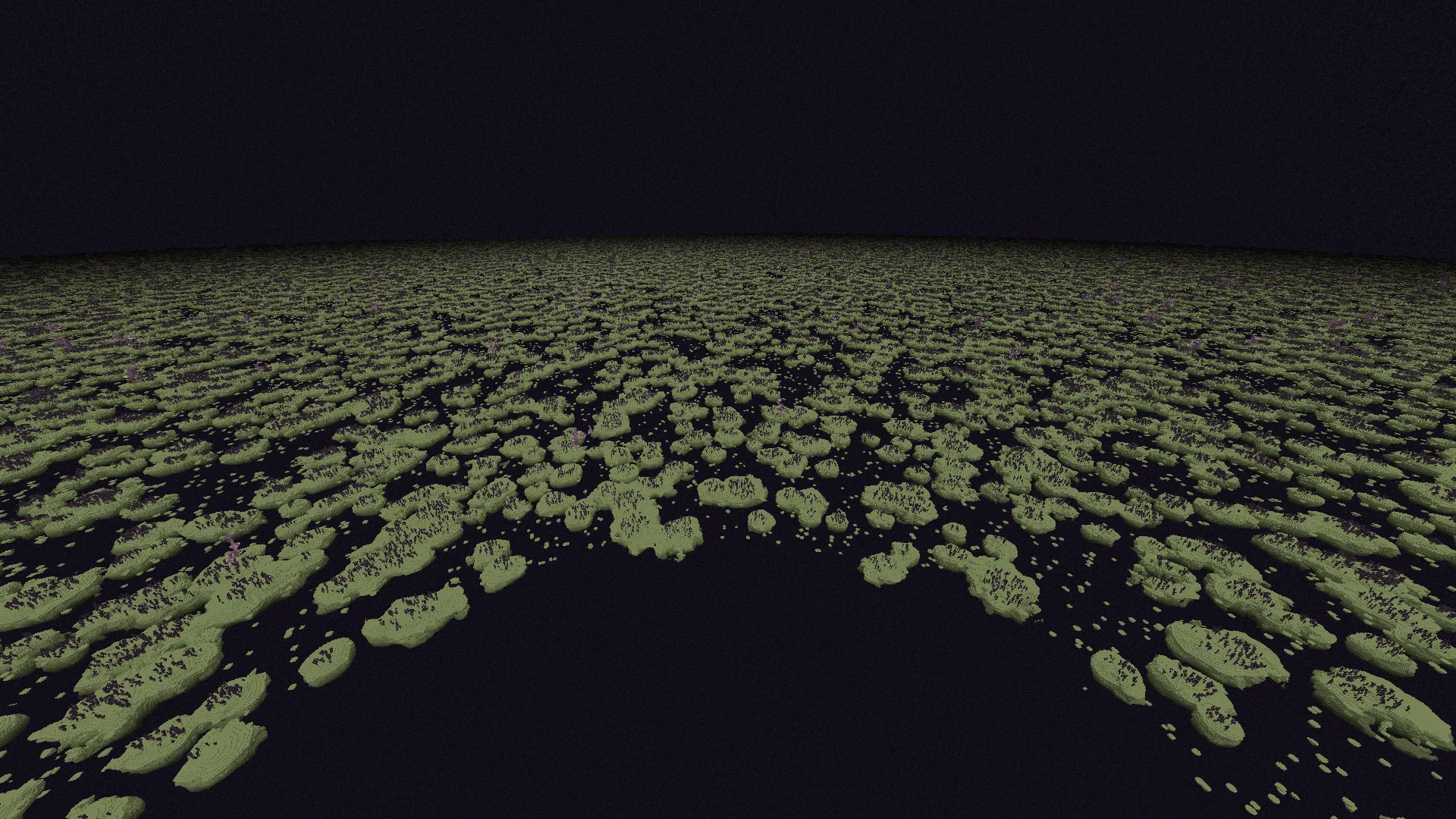 Вид на Энд-сити в измерении Энд с модификацией Distant Horizons.