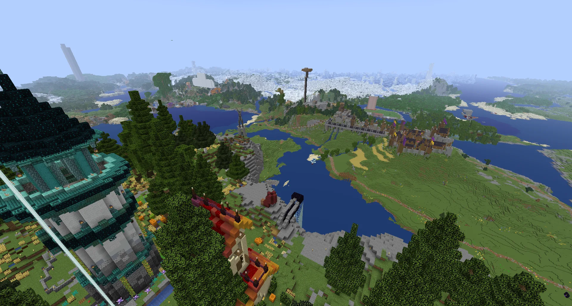 Скриншот с поддержкой мультиплеера в моде Distant Horizons на сервере Pioneer Survival.