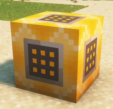 Текстура блока командного блока из ресурспака Programmatic Command Blocks с шейдерами Complementary Reimagined.