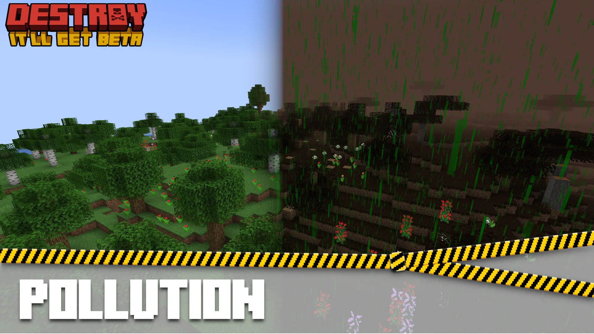 Скриншот проекта Destroy: промышленное загрязнение атмосферы химикатами в мире Minecraft.