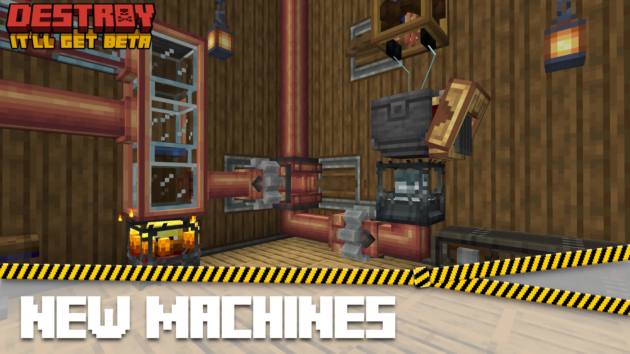 Minecraft-проект Destroy: демонстрация автоматизированных кинетических машин, включая центрифуги и генераторы.