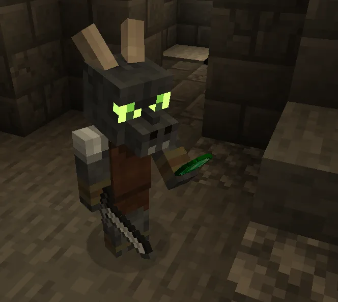 Игрок торгует с кобольдом, используя изумруд.