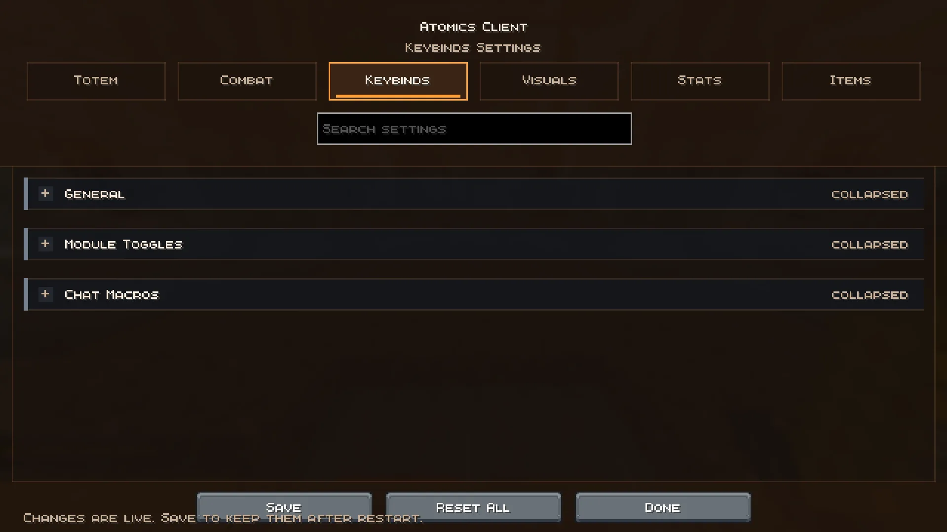 Настройка горячих клавиш в Atomics Client