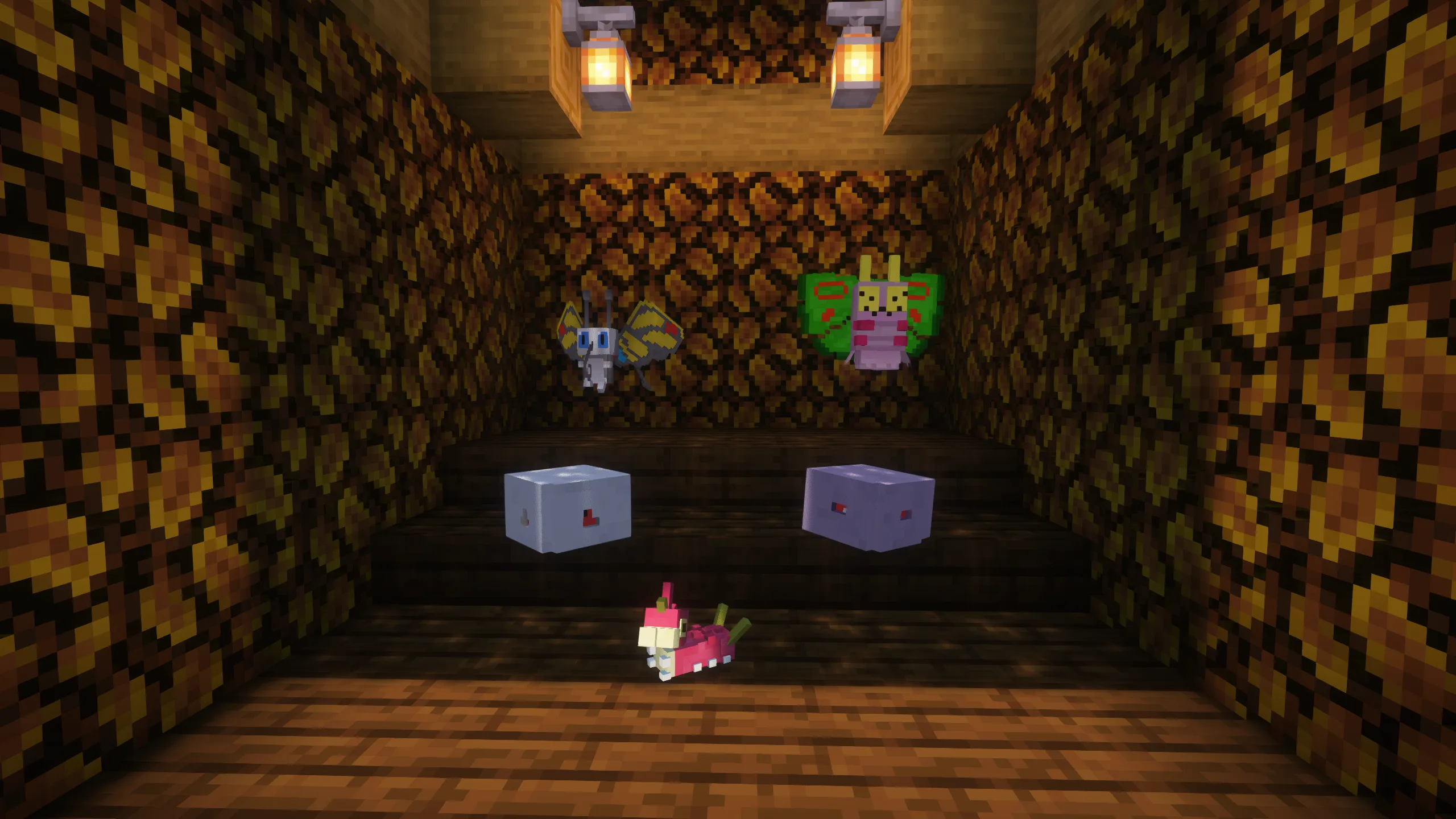 Эволюционная линия покемона Вурмпл в стиле Minecraft.