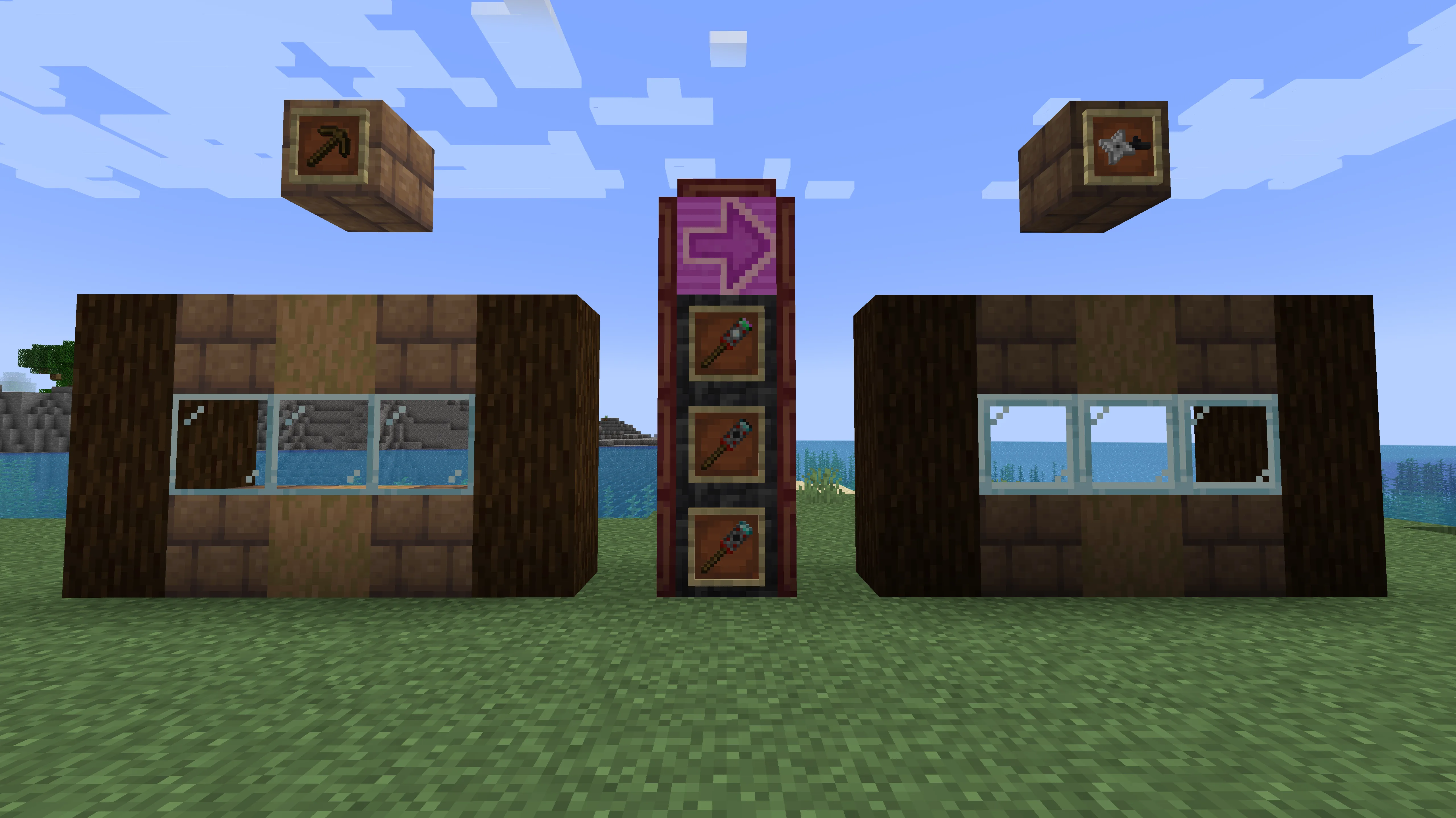 Сравнение обычных блоков Minecraft слева и укрепленных блоков из мода SecurityCraft справа.