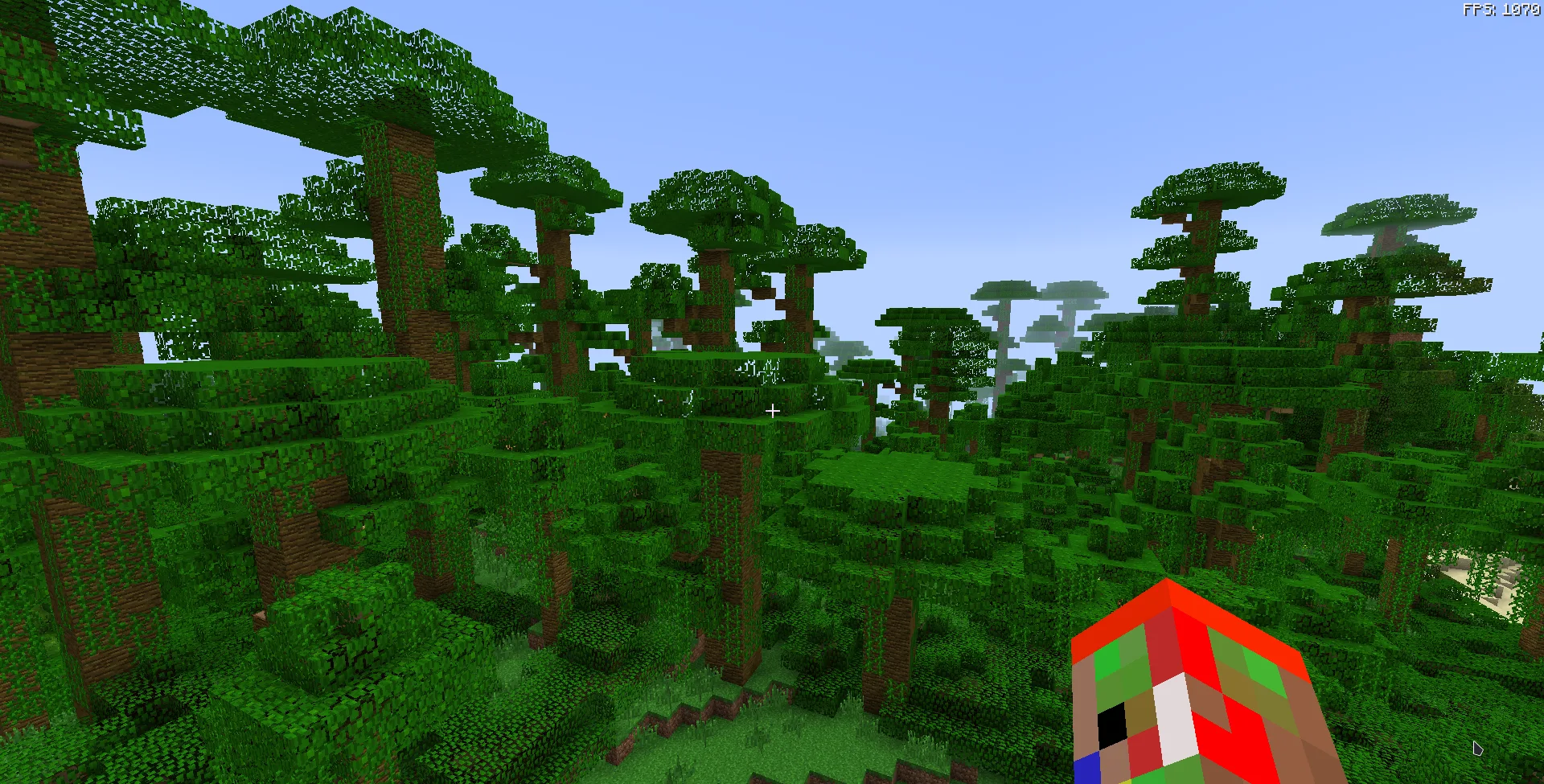 Джунгли в ванильном Minecraft с включенным модом Leaf Culling