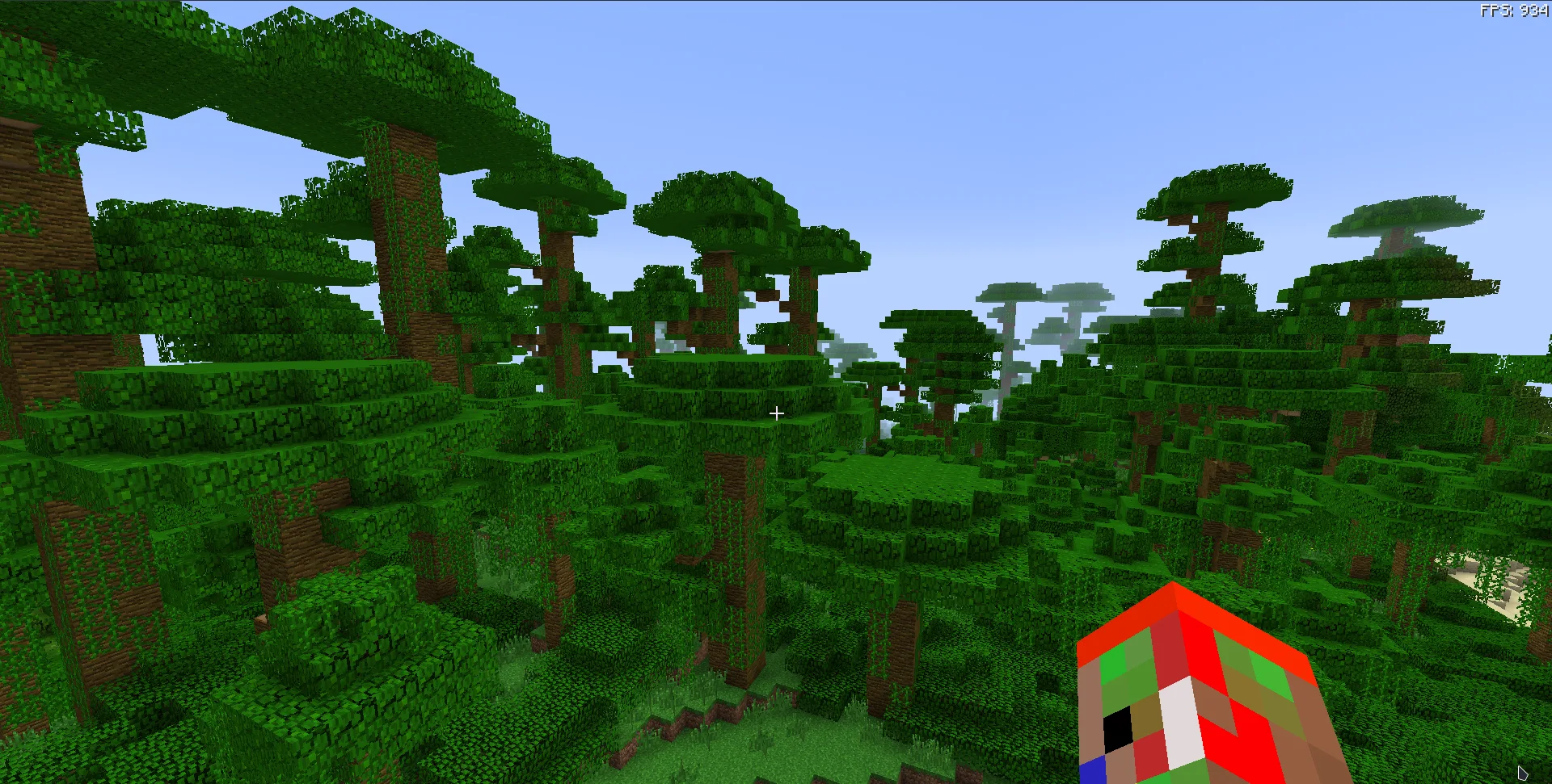 Джунгли в ванильном Minecraft с выключенным модом Leaf Culling