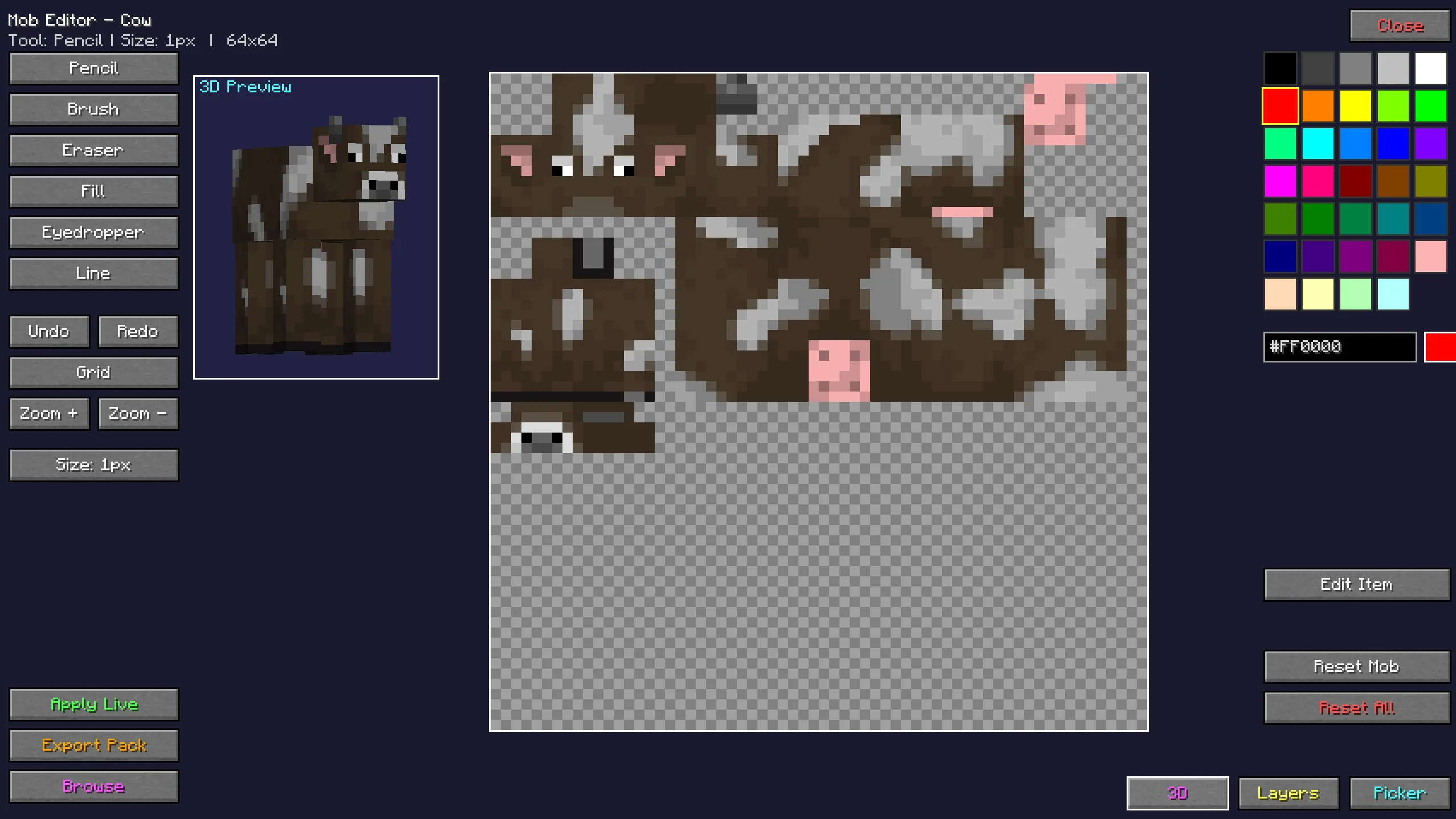 Редактор мобов мода Live Texture Editor