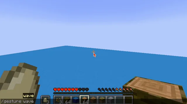 Персонаж Minecraft выполняет жест приветствия рукой.