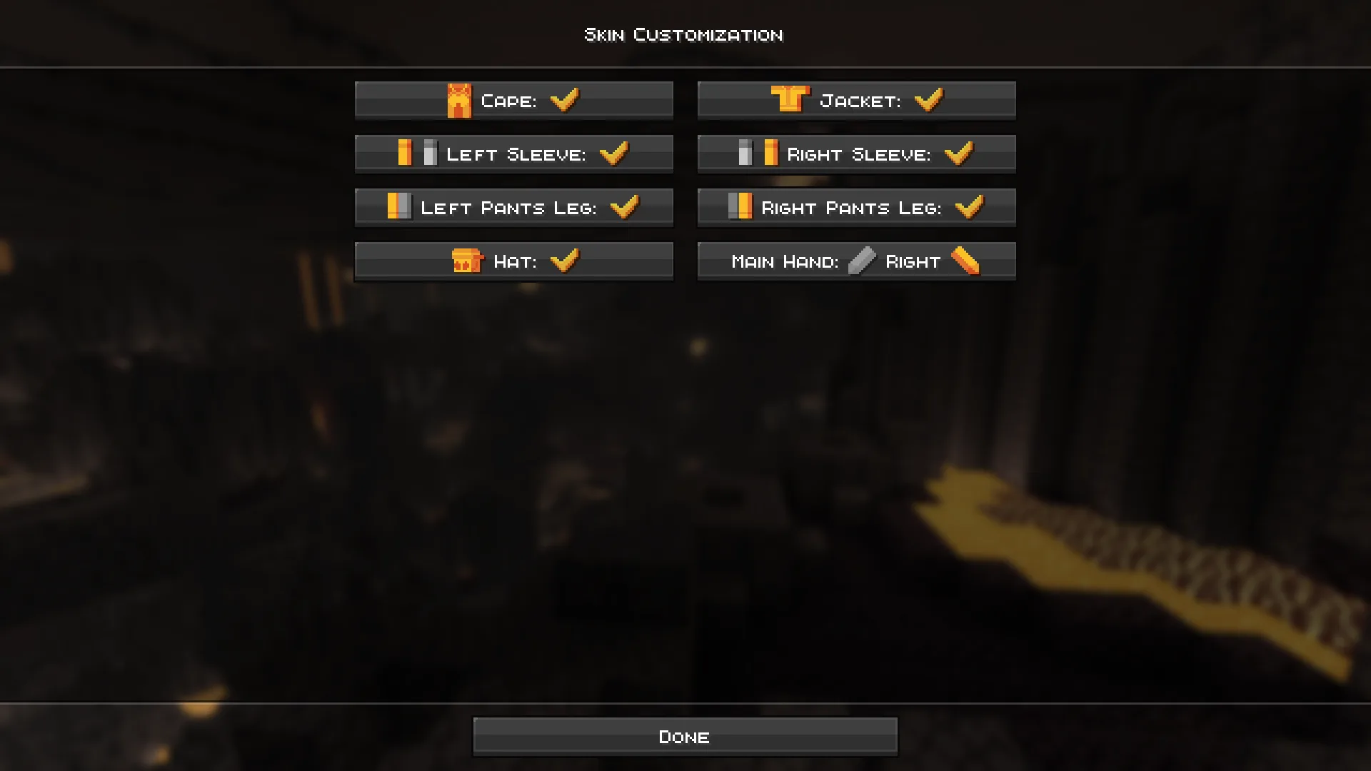 Меню настройки скина в Flint Flamer Menus
