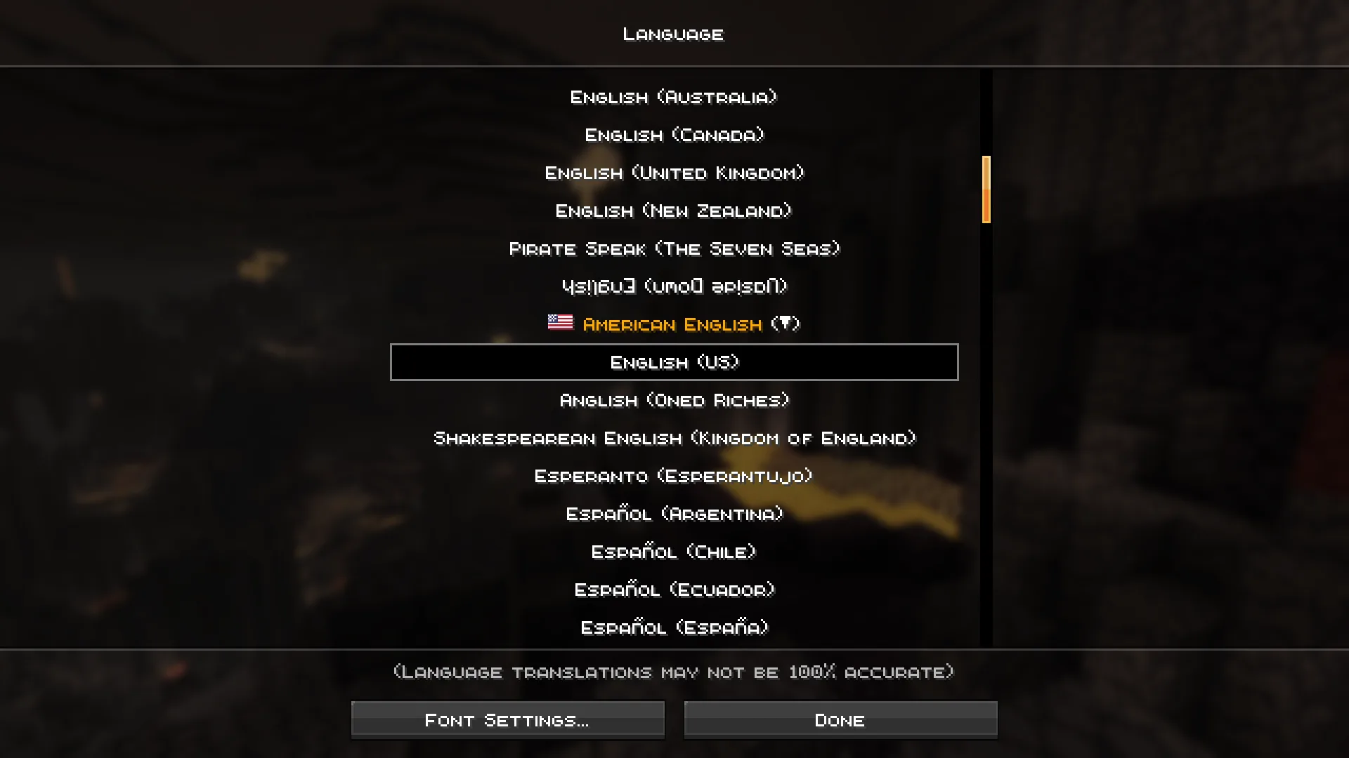 Меню выбора языка в Flint Flamer Menus