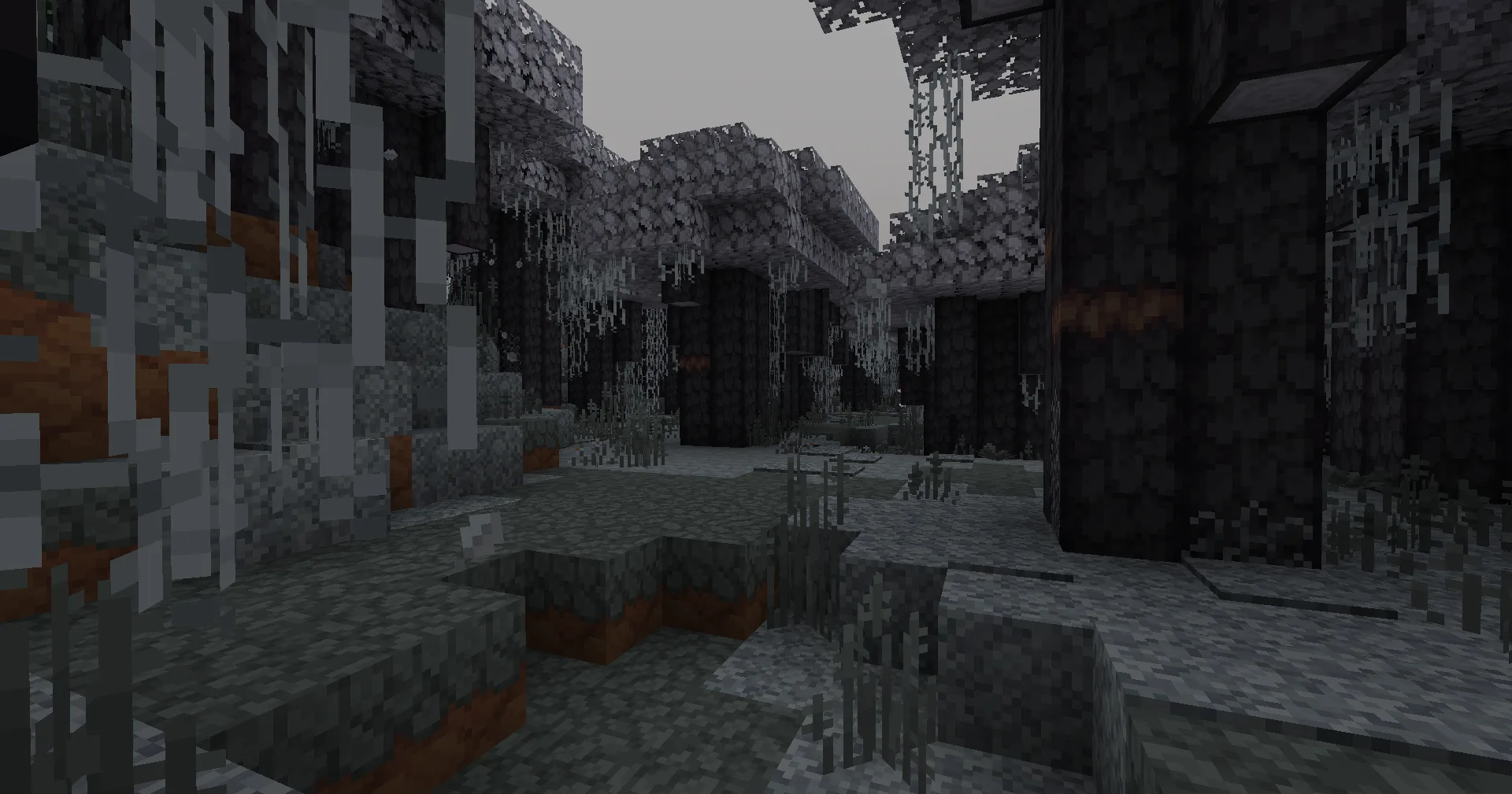 Вид на биом «Бледный сад» в Minecraft без шейдеров.