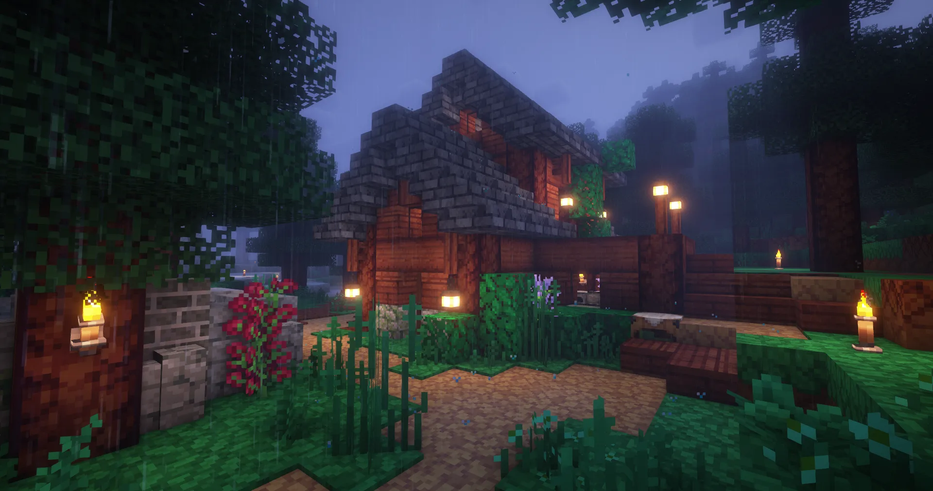 Дом в стиле выживания в тайге с шейдерами Complementary Reimagined.