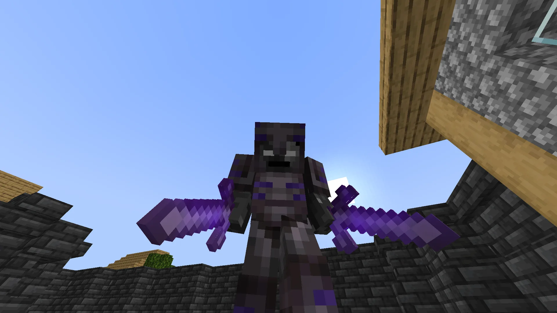 Персонаж в броне с отделкой из мода Epic Fight для версии 1.20.1.