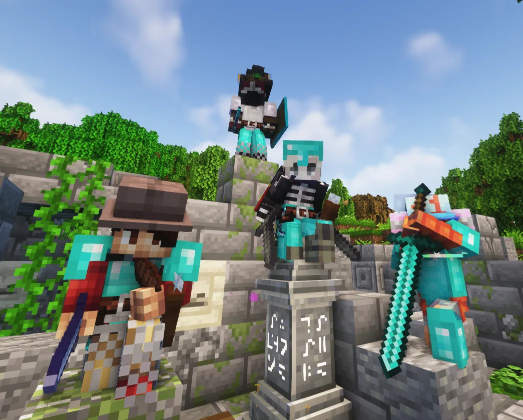 Игроки сражаются с использованием мода Epic Fight в Minecraft.