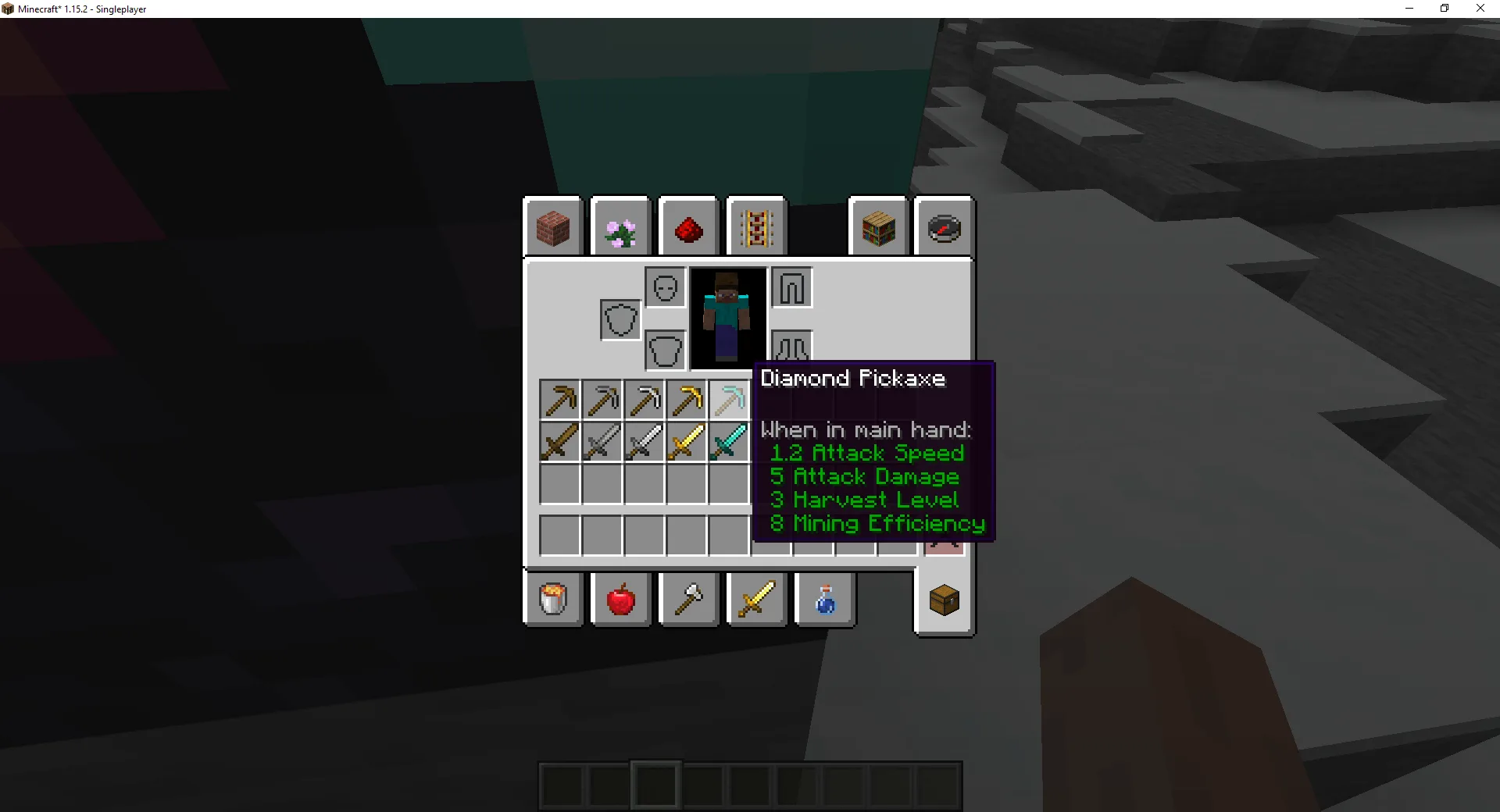 Скриншот интерфейса Tool Stats с отображением характеристик инструментов во всплывающей подсказке.