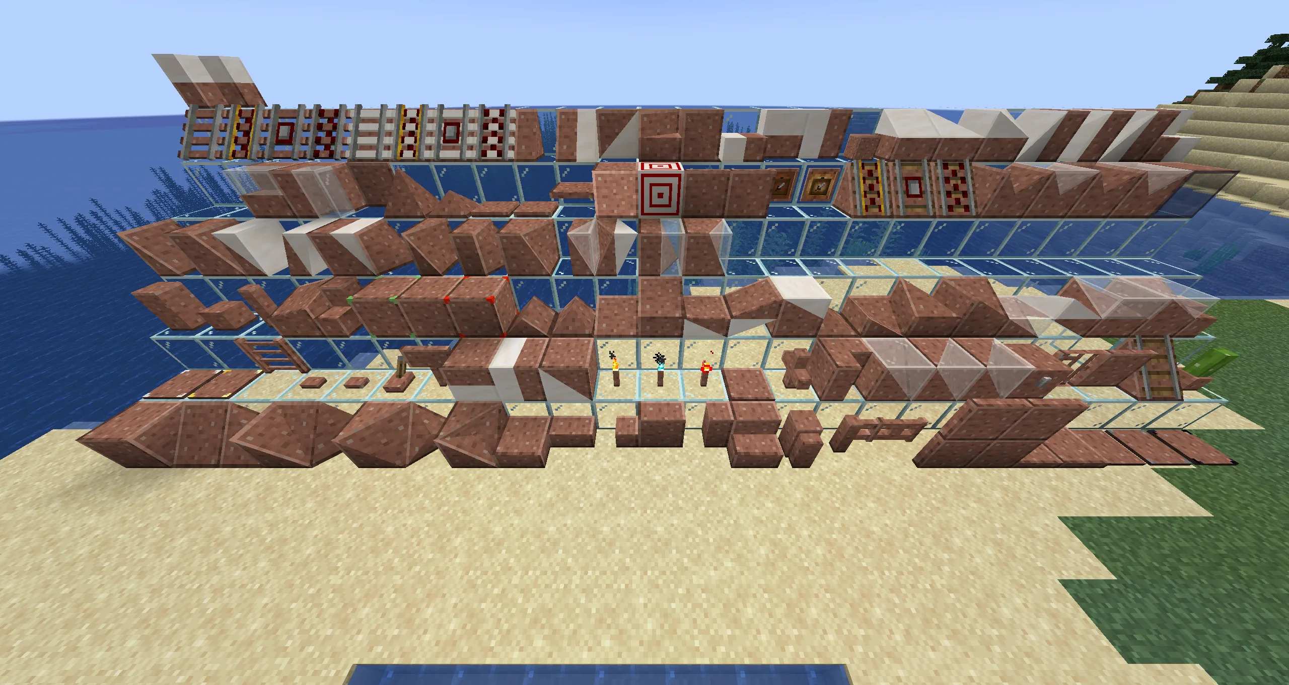 Скриншот модификации FramedBlocks с демонстрацией блоков в Minecraft.