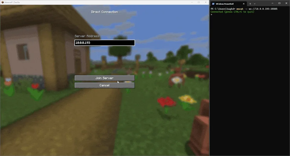 GIF с демонстрацией уведомлений о сообщениях в чате через терминал в моде Not Enough Management.