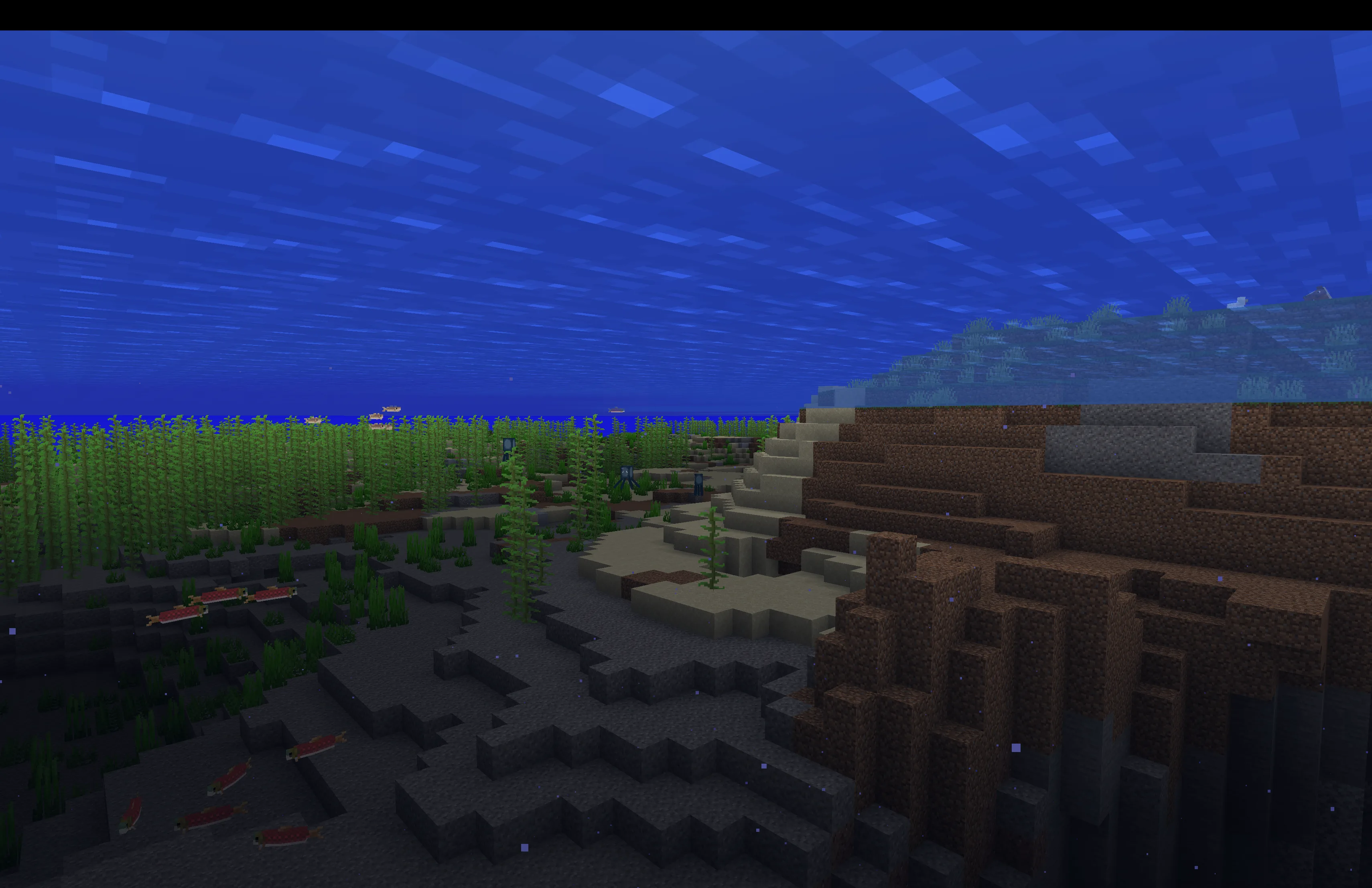 Скриншот шейдер-пака NoUnderwaterFog, демонстрирующий отсутствие подводного тумана.