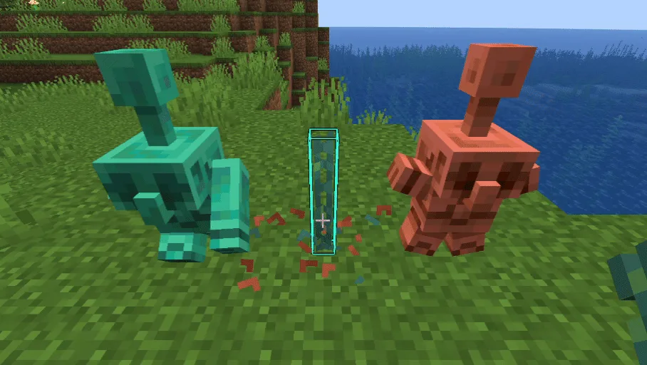 Визуализация частиц медной цепи в Minecraft.