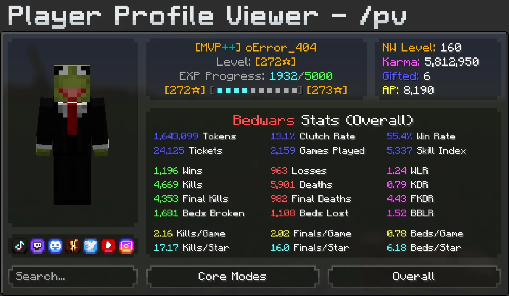 Просмотр профиля игрока в Bedwars