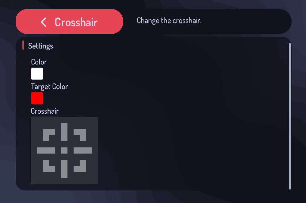 Меню настроек мода Crosshair в Blaze Client.