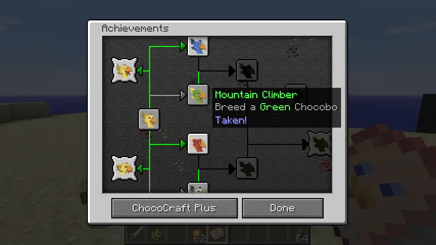 Интерфейс системы достижений в моде ChocoCraft Plus.