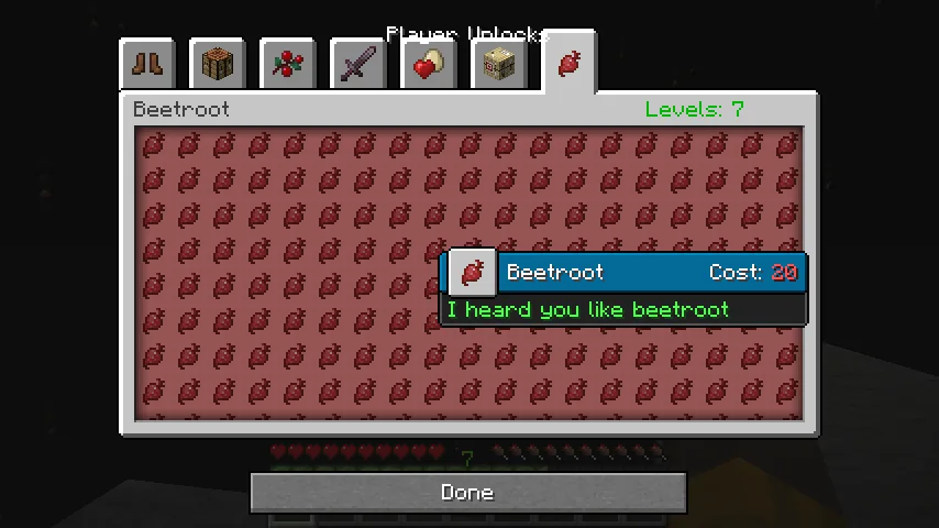 Разблокировки игроков в моде Beetroot Edition
