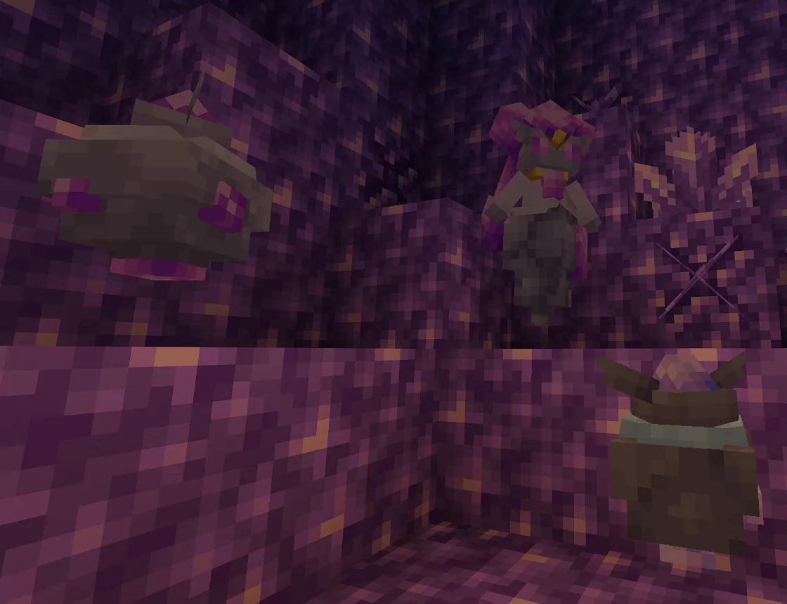 Множество разноцветных Карбинков окружают Диаси в Minecraft.